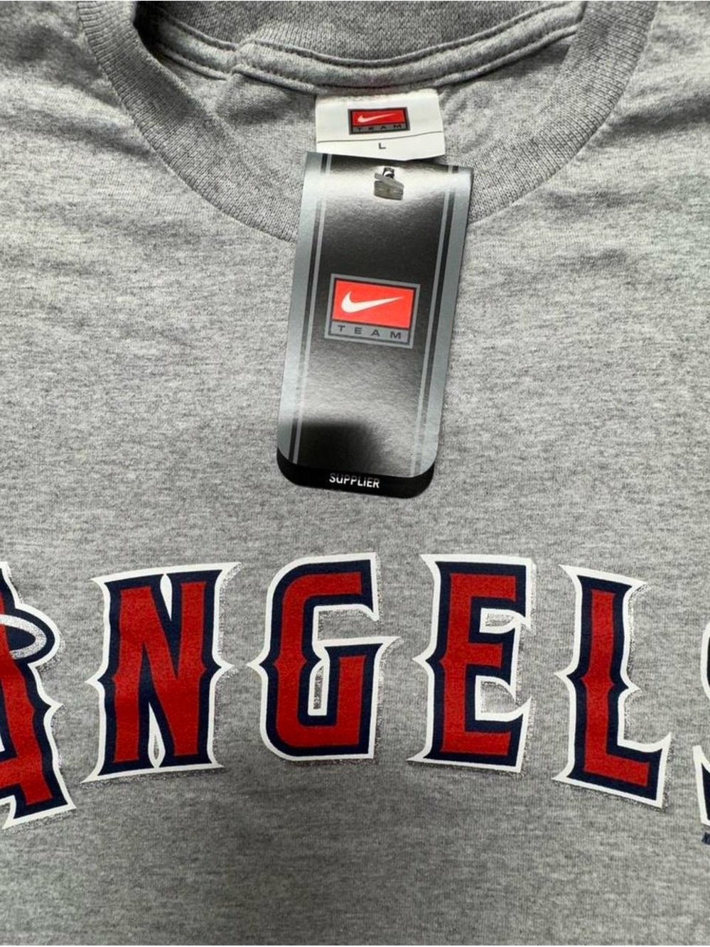 Deadstock Y2K Anaheim Angels VTG Center Swoosh NIKE Patch Shirt NOS Gray L P5